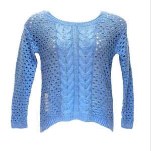 JCP Crew Neck Blue Open Knit Wool Blend Sweater